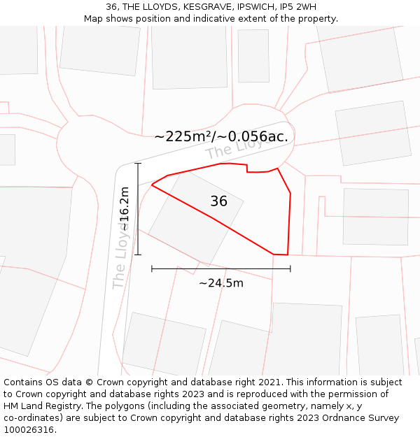 36, THE LLOYDS, KESGRAVE, IPSWICH, IP5 2WH: Plot and title map