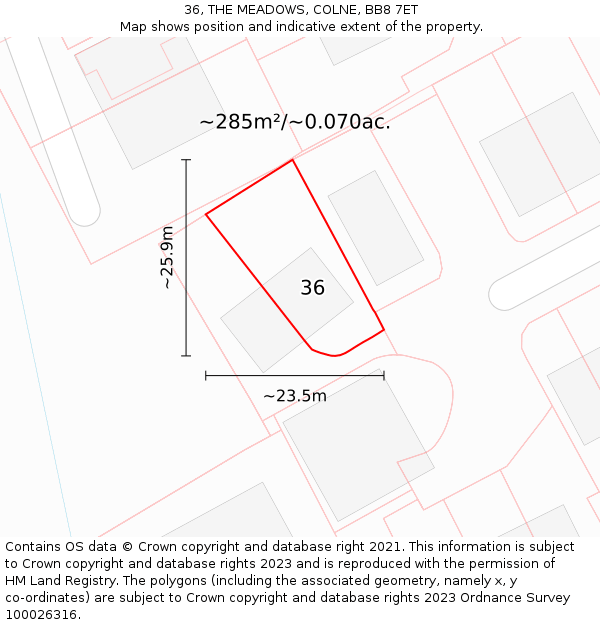 36, THE MEADOWS, COLNE, BB8 7ET: Plot and title map