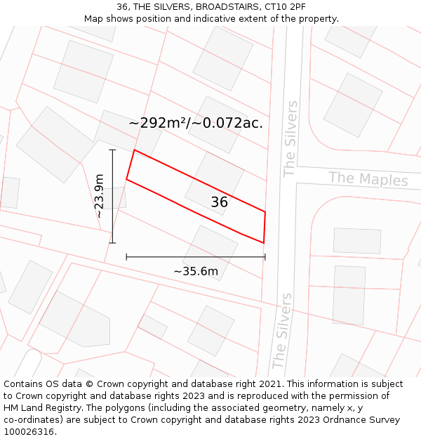 36, THE SILVERS, BROADSTAIRS, CT10 2PF: Plot and title map