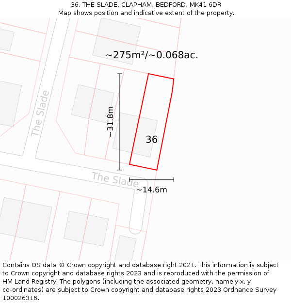 36, THE SLADE, CLAPHAM, BEDFORD, MK41 6DR: Plot and title map