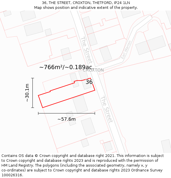 36, THE STREET, CROXTON, THETFORD, IP24 1LN: Plot and title map