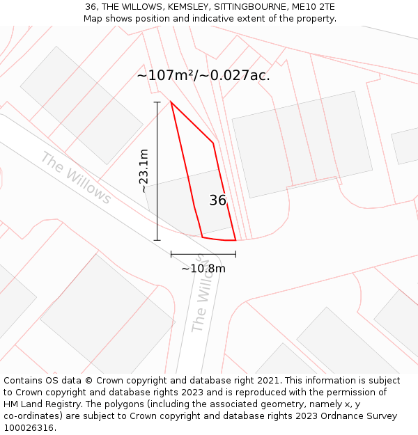 36, THE WILLOWS, KEMSLEY, SITTINGBOURNE, ME10 2TE: Plot and title map