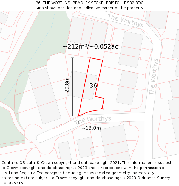 36, THE WORTHYS, BRADLEY STOKE, BRISTOL, BS32 8DQ: Plot and title map