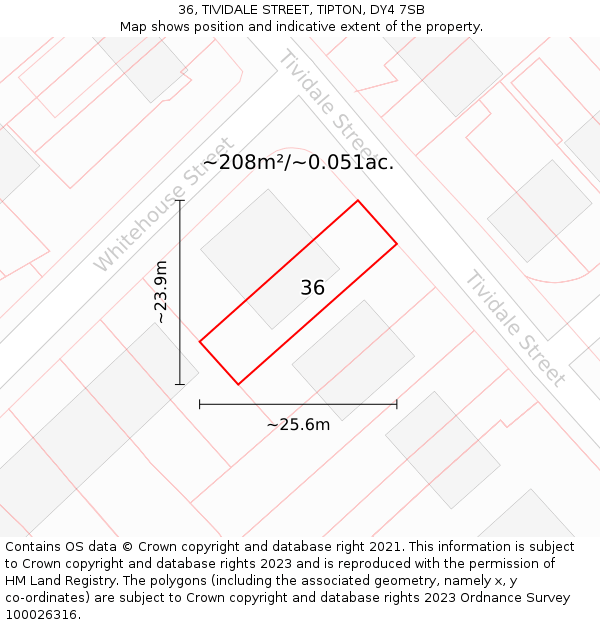 36, TIVIDALE STREET, TIPTON, DY4 7SB: Plot and title map