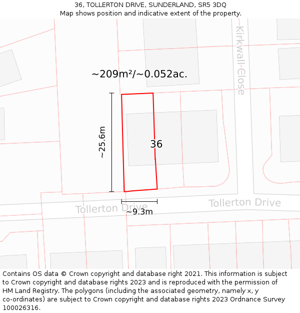 36, TOLLERTON DRIVE, SUNDERLAND, SR5 3DQ: Plot and title map