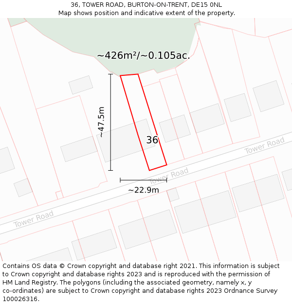36, TOWER ROAD, BURTON-ON-TRENT, DE15 0NL: Plot and title map