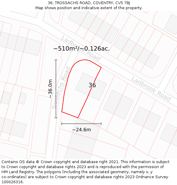 36, TROSSACHS ROAD, COVENTRY, CV5 7BJ: Plot and title map