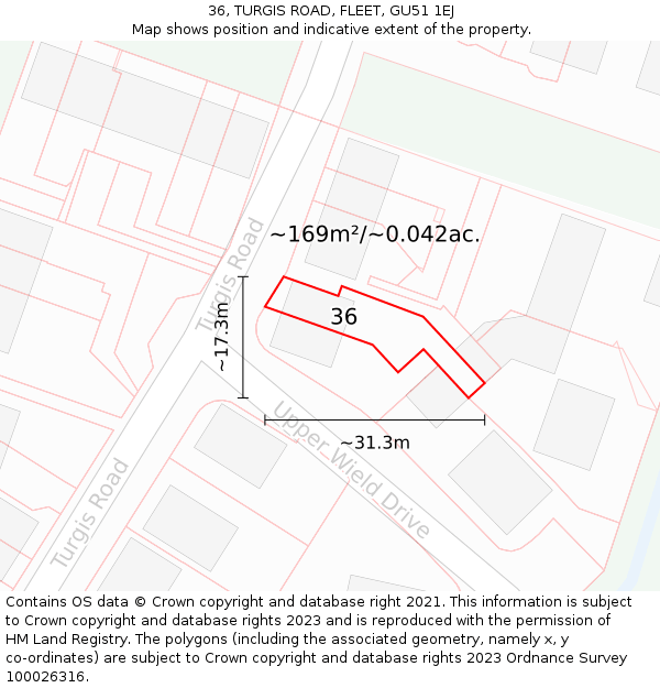 36, TURGIS ROAD, FLEET, GU51 1EJ: Plot and title map