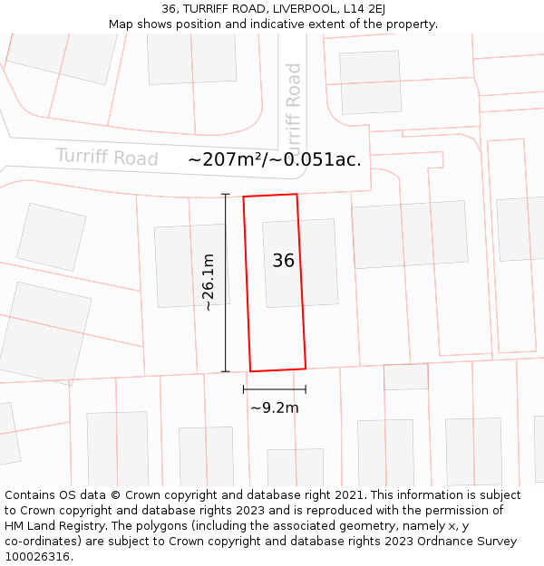 36, TURRIFF ROAD, LIVERPOOL, L14 2EJ: Plot and title map