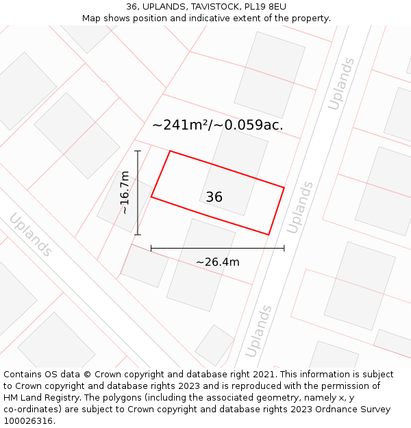 36, UPLANDS, TAVISTOCK, PL19 8EU: Plot and title map