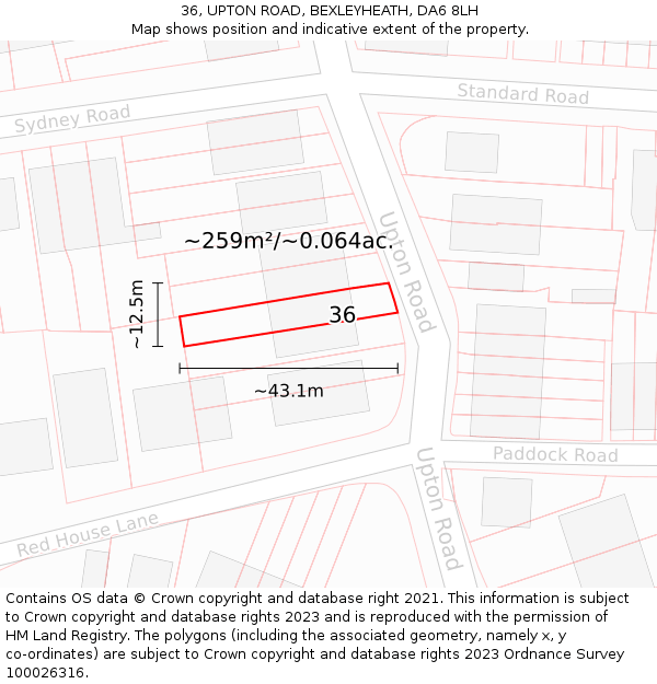 36, UPTON ROAD, BEXLEYHEATH, DA6 8LH: Plot and title map