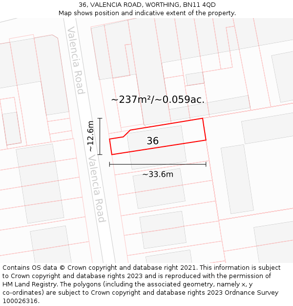 36, VALENCIA ROAD, WORTHING, BN11 4QD: Plot and title map