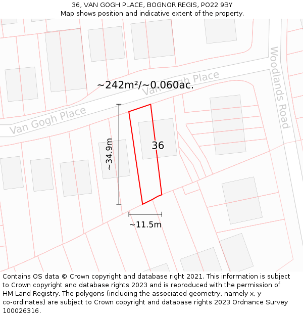 36, VAN GOGH PLACE, BOGNOR REGIS, PO22 9BY: Plot and title map