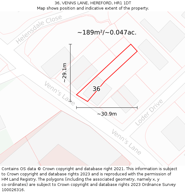 36, VENNS LANE, HEREFORD, HR1 1DT: Plot and title map