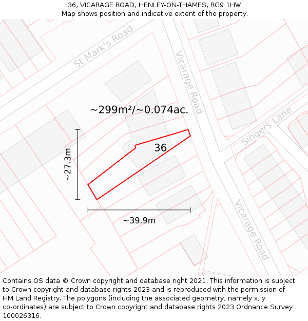 36, VICARAGE ROAD, HENLEY-ON-THAMES, RG9 1HW: Plot and title map