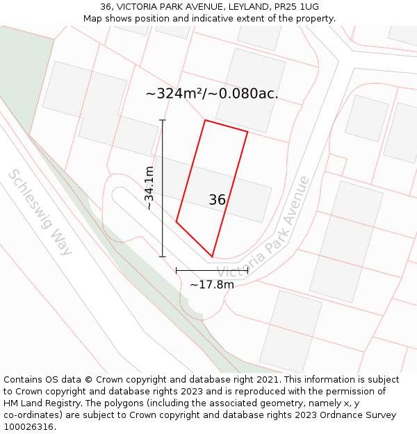 36, VICTORIA PARK AVENUE, LEYLAND, PR25 1UG: Plot and title map