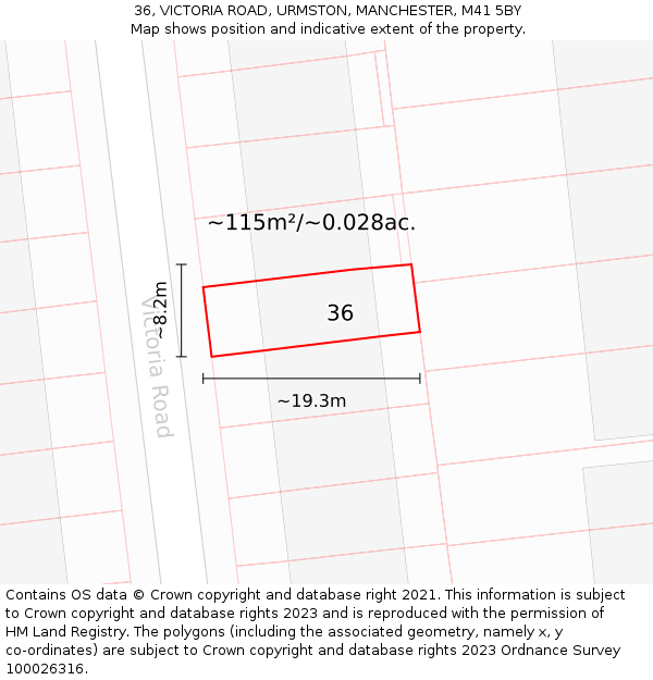 36, VICTORIA ROAD, URMSTON, MANCHESTER, M41 5BY: Plot and title map