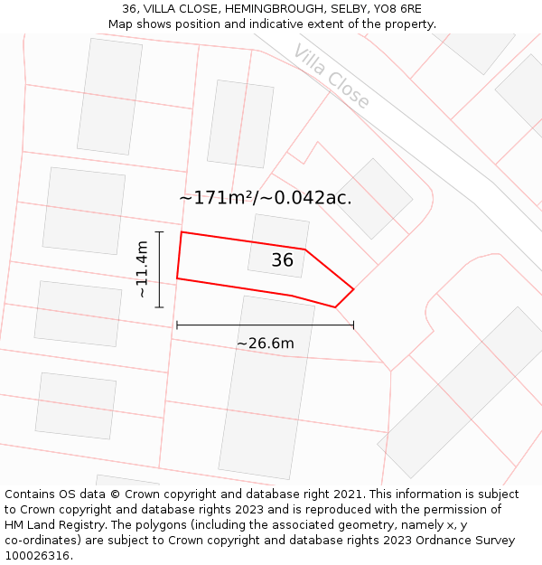 36, VILLA CLOSE, HEMINGBROUGH, SELBY, YO8 6RE: Plot and title map