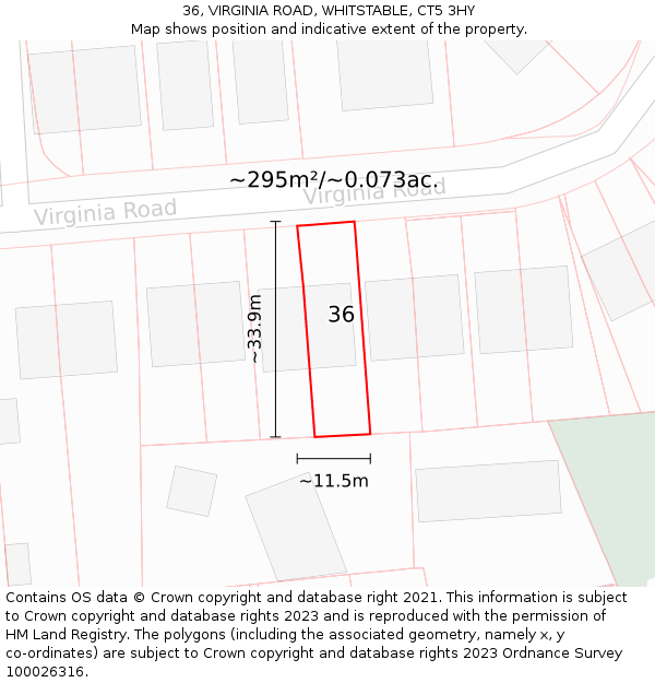 36, VIRGINIA ROAD, WHITSTABLE, CT5 3HY: Plot and title map