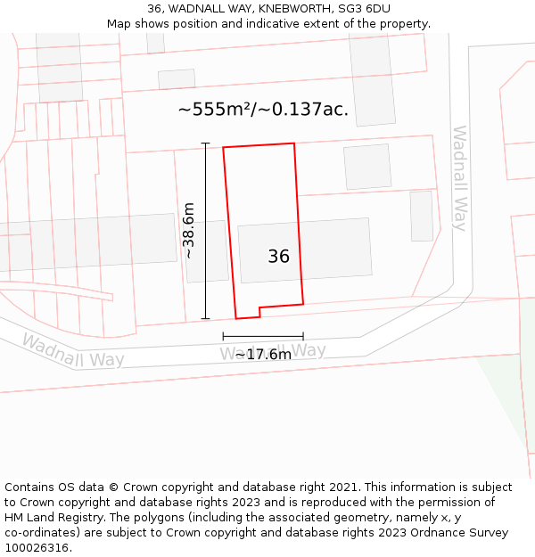 36, WADNALL WAY, KNEBWORTH, SG3 6DU: Plot and title map