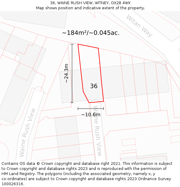 36, WAINE RUSH VIEW, WITNEY, OX28 4WX: Plot and title map
