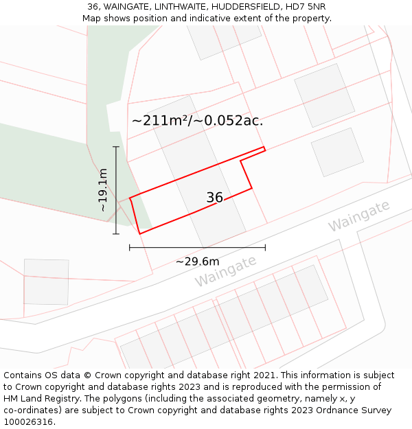 36, WAINGATE, LINTHWAITE, HUDDERSFIELD, HD7 5NR: Plot and title map