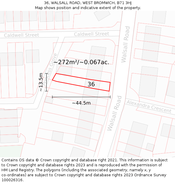 36, WALSALL ROAD, WEST BROMWICH, B71 3HJ: Plot and title map