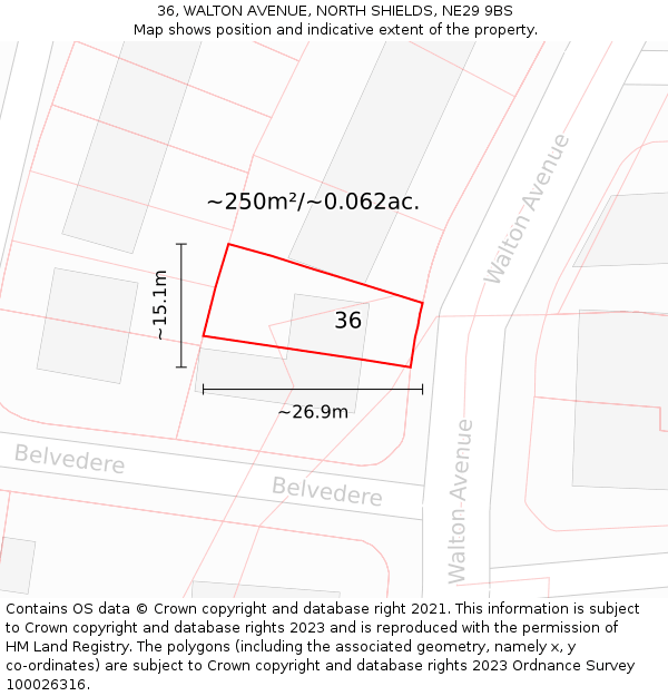 36, WALTON AVENUE, NORTH SHIELDS, NE29 9BS: Plot and title map