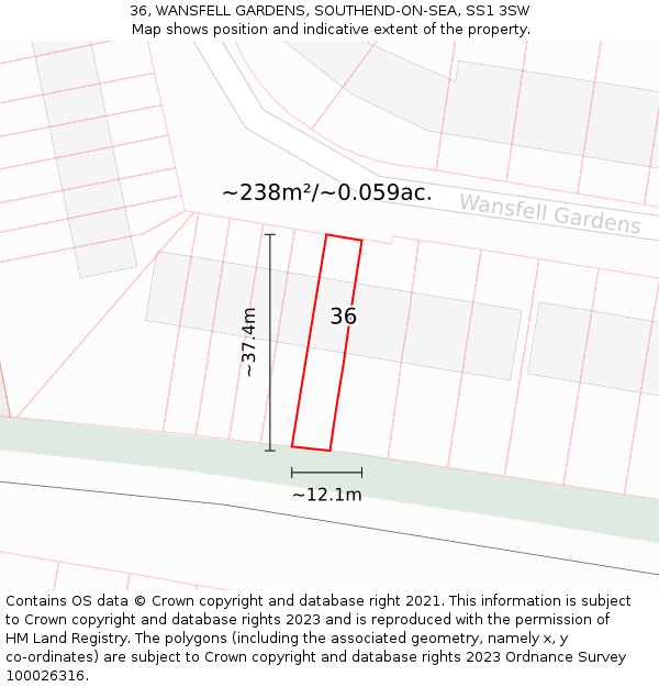 36, WANSFELL GARDENS, SOUTHEND-ON-SEA, SS1 3SW: Plot and title map