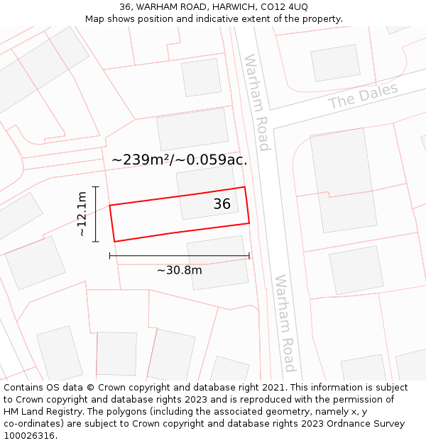 36, WARHAM ROAD, HARWICH, CO12 4UQ: Plot and title map