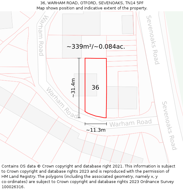 36, WARHAM ROAD, OTFORD, SEVENOAKS, TN14 5PF: Plot and title map