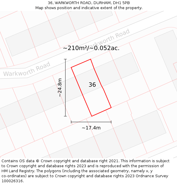 36, WARKWORTH ROAD, DURHAM, DH1 5PB: Plot and title map