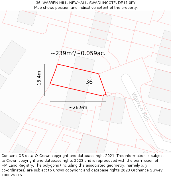 36, WARREN HILL, NEWHALL, SWADLINCOTE, DE11 0PY: Plot and title map