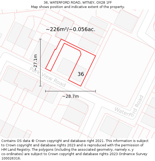 36, WATERFORD ROAD, WITNEY, OX28 1FF: Plot and title map