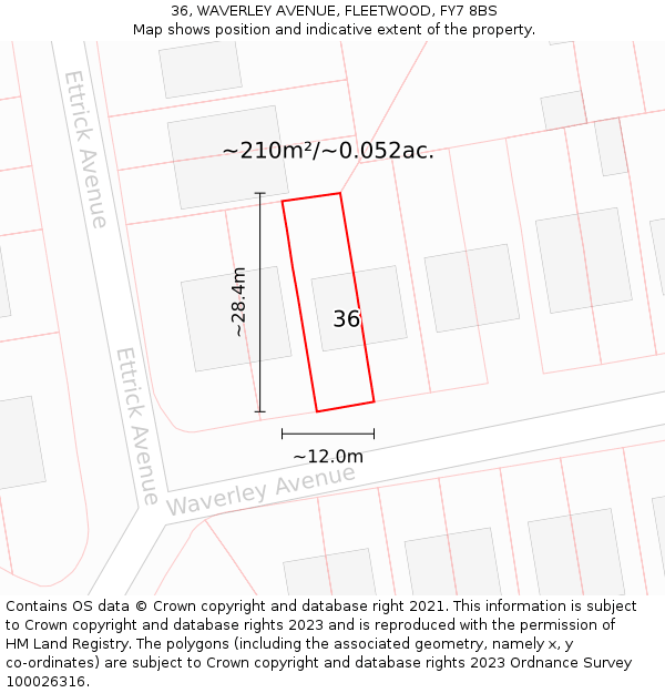 36, WAVERLEY AVENUE, FLEETWOOD, FY7 8BS: Plot and title map