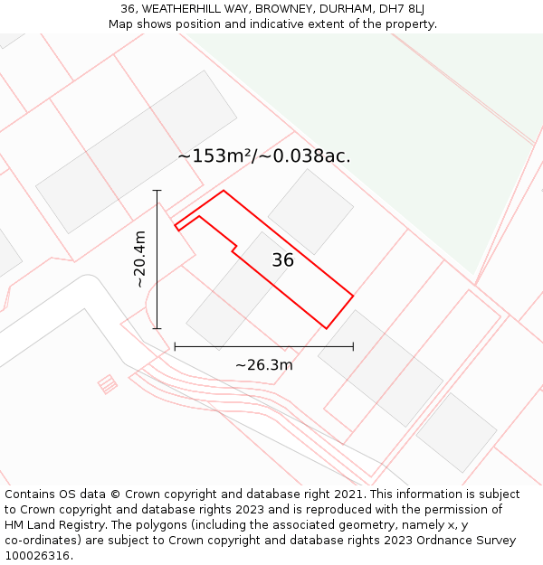 36, WEATHERHILL WAY, BROWNEY, DURHAM, DH7 8LJ: Plot and title map