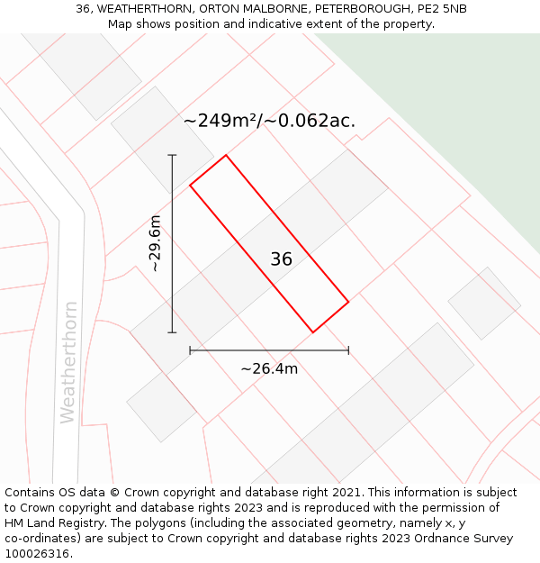 36, WEATHERTHORN, ORTON MALBORNE, PETERBOROUGH, PE2 5NB: Plot and title map