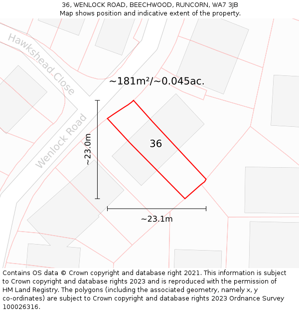 36, WENLOCK ROAD, BEECHWOOD, RUNCORN, WA7 3JB: Plot and title map