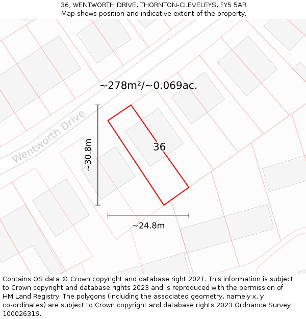 36, WENTWORTH DRIVE, THORNTON-CLEVELEYS, FY5 5AR: Plot and title map