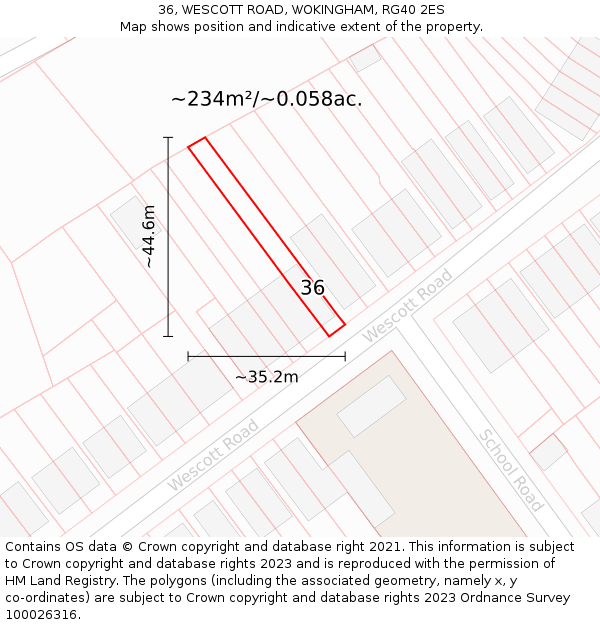 36, WESCOTT ROAD, WOKINGHAM, RG40 2ES: Plot and title map