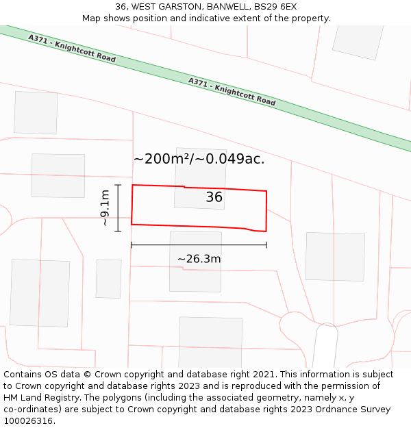 36, WEST GARSTON, BANWELL, BS29 6EX: Plot and title map