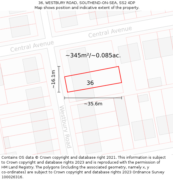 36, WESTBURY ROAD, SOUTHEND-ON-SEA, SS2 4DP: Plot and title map