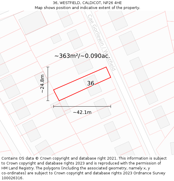 36, WESTFIELD, CALDICOT, NP26 4HE: Plot and title map