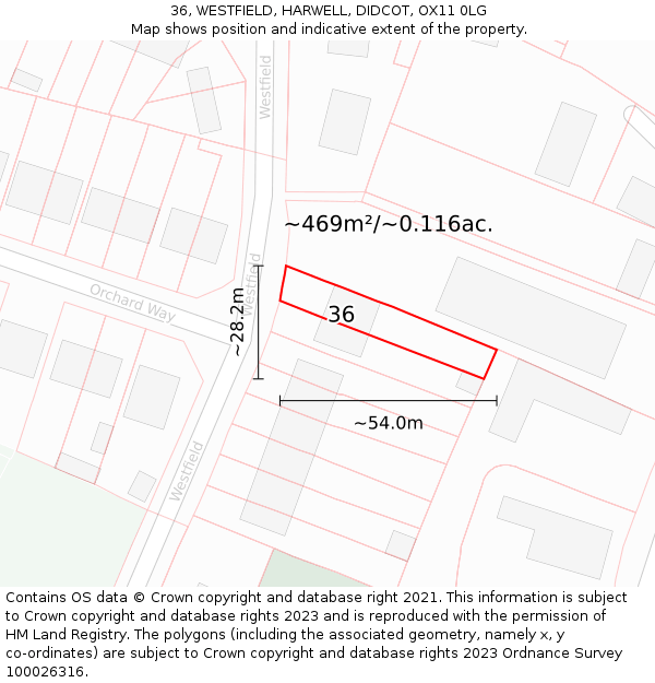 36, WESTFIELD, HARWELL, DIDCOT, OX11 0LG: Plot and title map