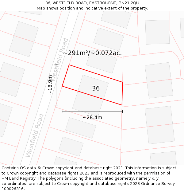 36, WESTFIELD ROAD, EASTBOURNE, BN21 2QU: Plot and title map