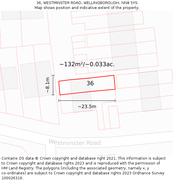 36, WESTMINSTER ROAD, WELLINGBOROUGH, NN8 5YS: Plot and title map