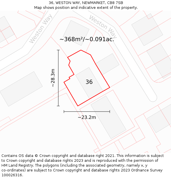 36, WESTON WAY, NEWMARKET, CB8 7SB: Plot and title map