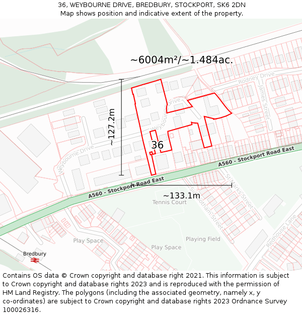 36, WEYBOURNE DRIVE, BREDBURY, STOCKPORT, SK6 2DN: Plot and title map