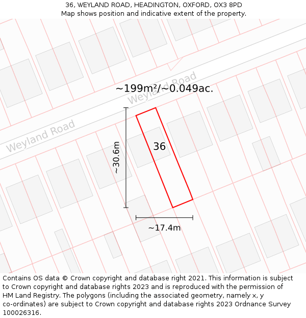 36, WEYLAND ROAD, HEADINGTON, OXFORD, OX3 8PD: Plot and title map