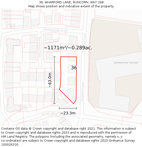 36, WHARFORD LANE, RUNCORN, WA7 1EB: Plot and title map